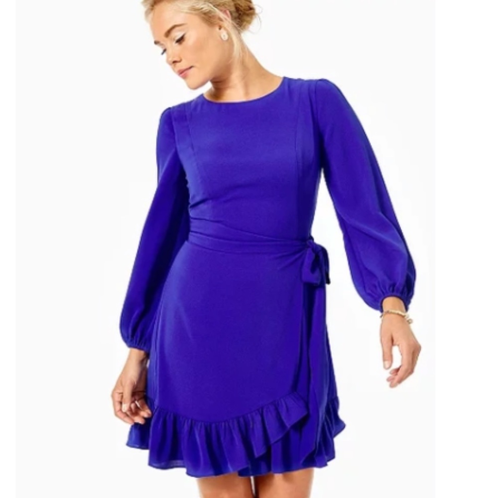 Lilly Pulitzer Royal Blue Long-Sleeve Ruffle Wrap Dress